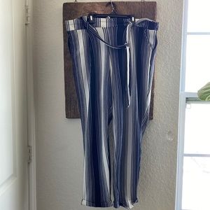 Blue and white stripe belted pants.